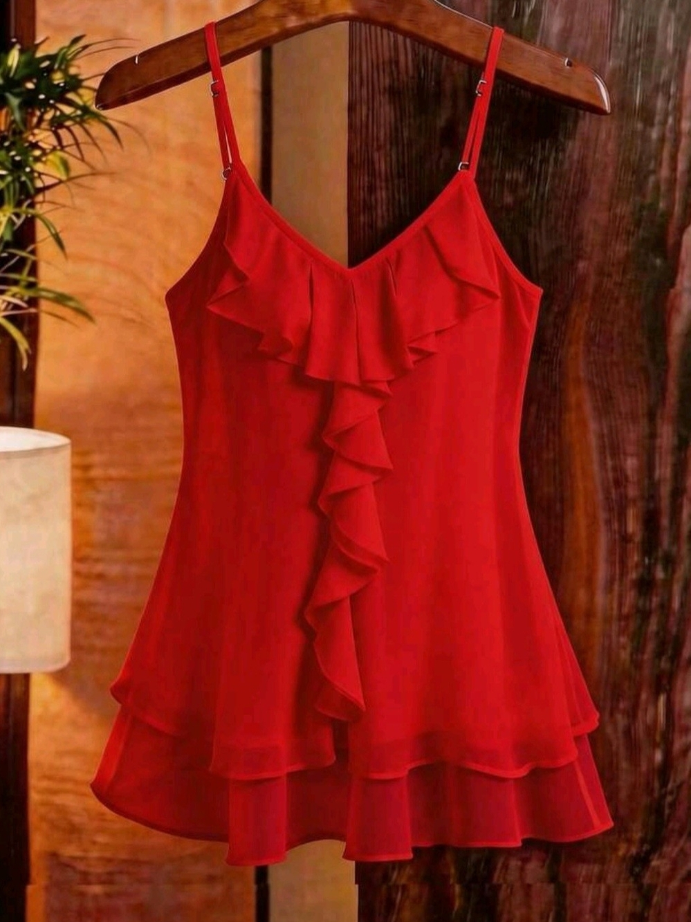 SHEIN Red Ruffle V-Neck Camisole Tank
